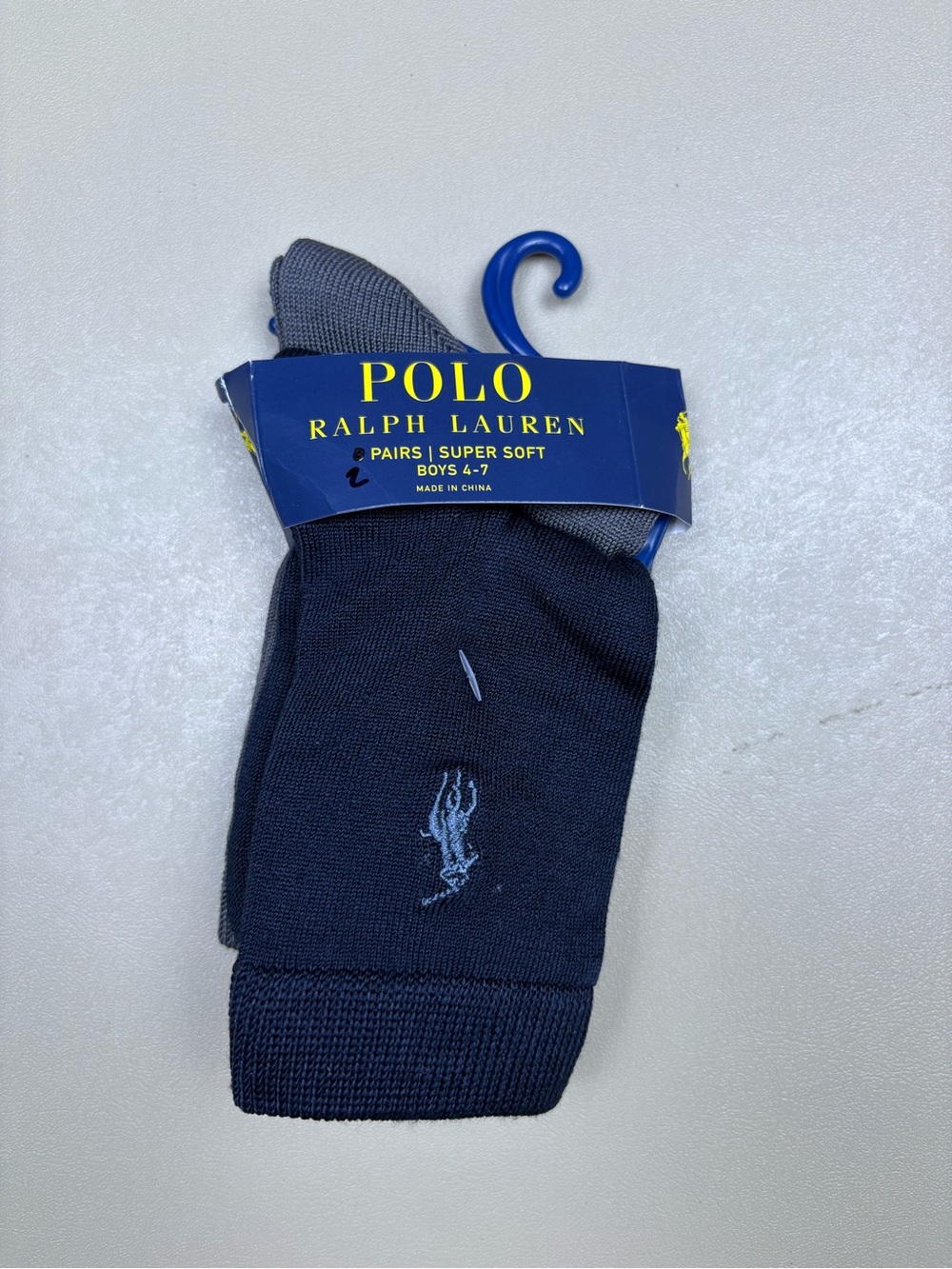 Polo Ralph Lauren Boys Dress Socks 2 Pair Navy Gray Super Soft NIP 4-7